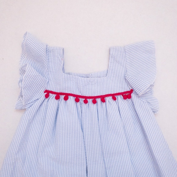 Seersucker & bright pink pom-pom trim dress (3T) - Picture 3 of 16